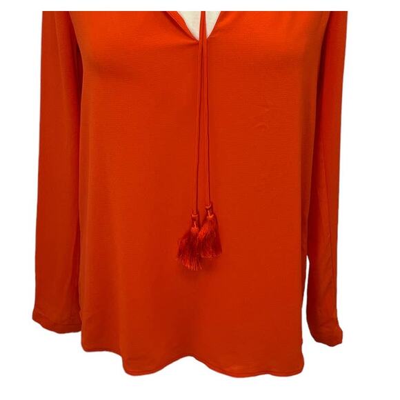 MICHAEL KORS Long Sleeve V-Neck Orange Tassel Top - Picture 6 of 10
